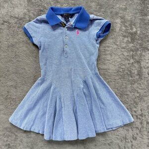 Polo Ralph Lauren Girls Stretch Mesh Polo Dress Drop Waist Ruffled 4 Button